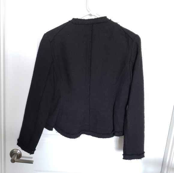 Theory Black Fringe Tweed Jacket Sz M - Picture 8 of 11